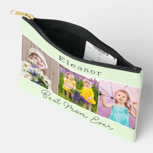 Beste Mama je Grün 3 Fotos Mit Monogramm Zubehörtasche (Offen)