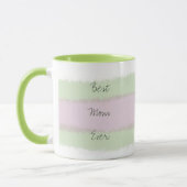 Beste Mama je grün und rosa Streifenmuster Tasse (Links)