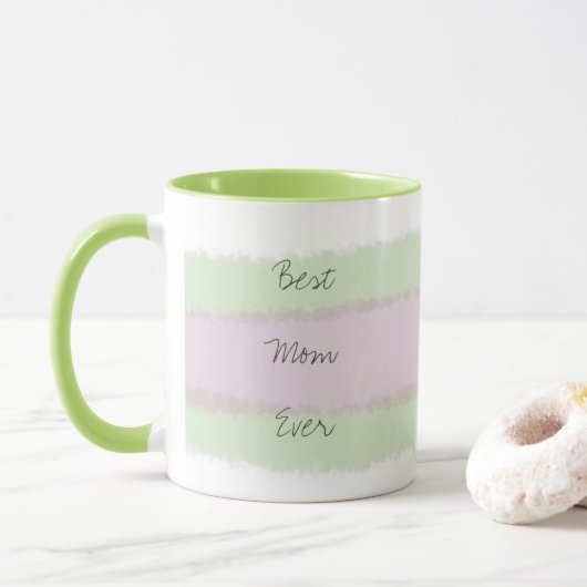Beste Mama je grün und rosa Streifenmuster Tasse (Mit Donut)