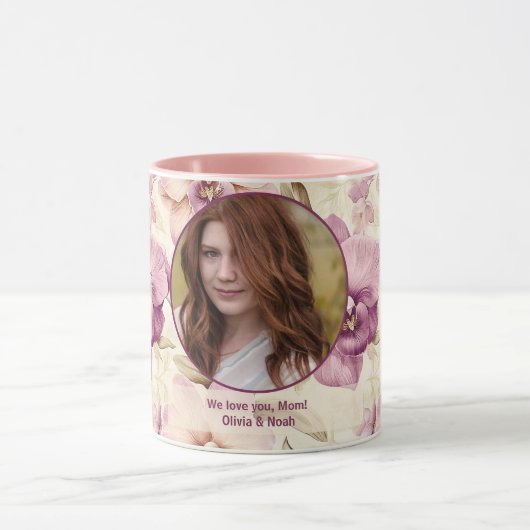 Beste Mama je Herz Blume Foto Kronmutter Tasse (Zentrum)