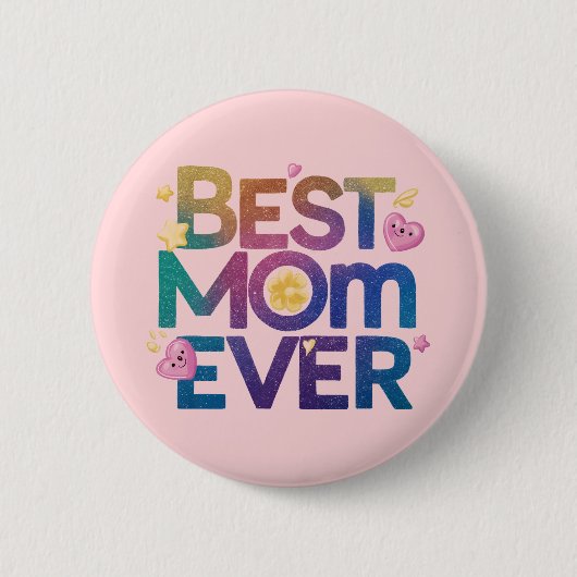 Beste Mama je Herz und Blume Button (Vorderseite)