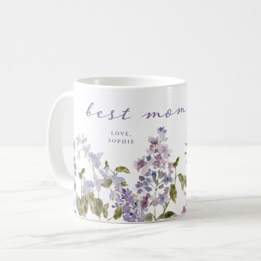 Beste Mama je | Hübsche Lila Lilac-Blume Kaffeetasse (Vorderseite Links)