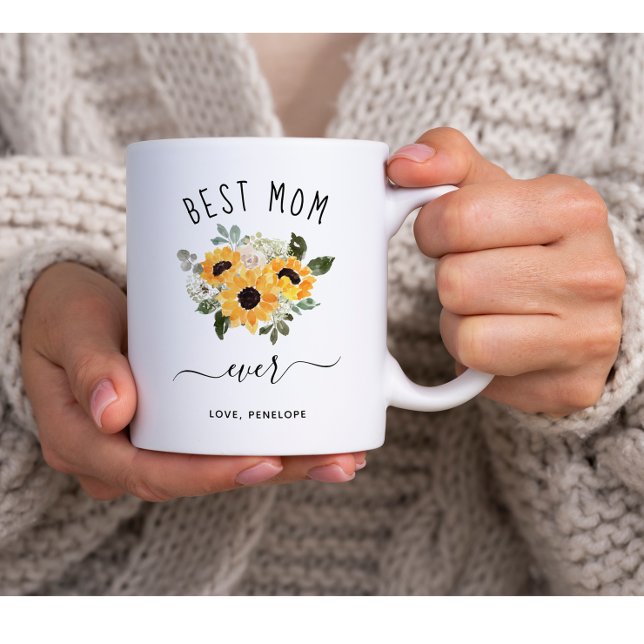 Beste Mama je | Hübsche rustikale Sonnenblumen Kaffeetasse
