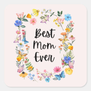 Beste Mama je Hübsche Wildblumen Boho Muttertag Quadratischer Aufkleber