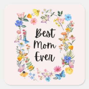 Beste Mama je Hübsche Wildblumen Boho Muttertag Quadratischer Aufkleber