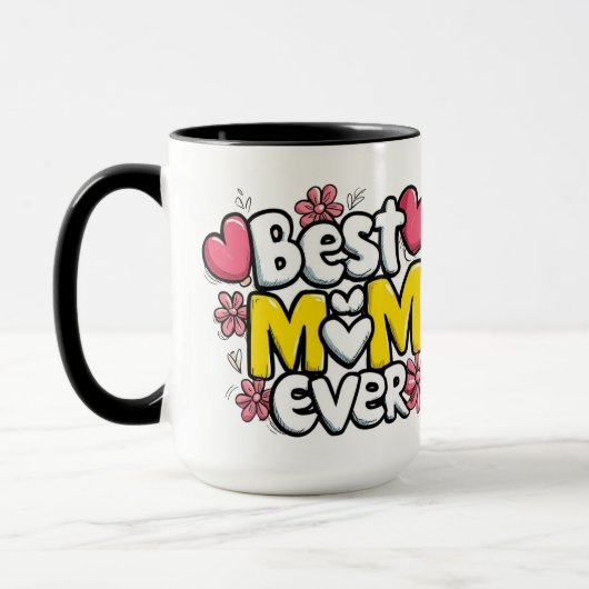 Beste Mama je - Kawaii Doodle Style mit Herz Tasse (Links)