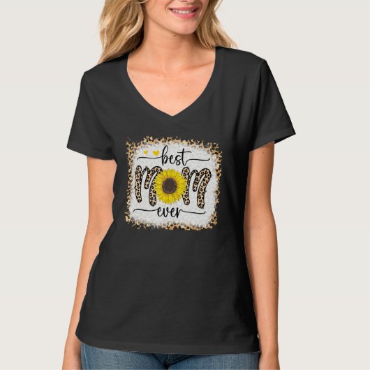 Beste Mama je Leopard Sonnenblumen Herz gebleicht T-Shirt (Vorderseite)