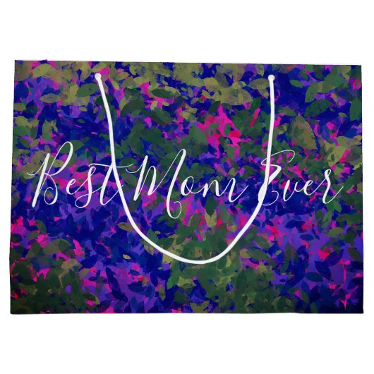 Beste Mama je Lila Blue Garden Hand bemalt Große Geschenktüte (Rückseite)