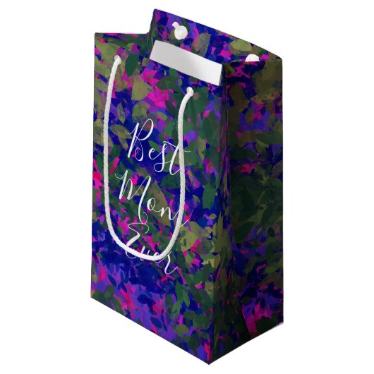 Beste Mama je Lila Blue Garden Hand bemalt Kleine Geschenktüte (Vorderseite Schrägansicht)