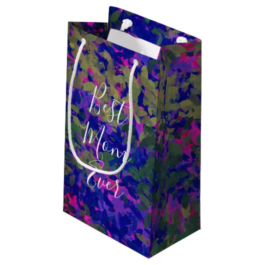 Beste Mama je Lila Blue Garden Hand bemalt Kleine Geschenktüte (Rückseite Schrägansicht)