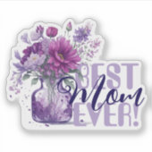Beste Mama je! Lila Blume Vase Muttertag Aufkleber (Vorderseite)