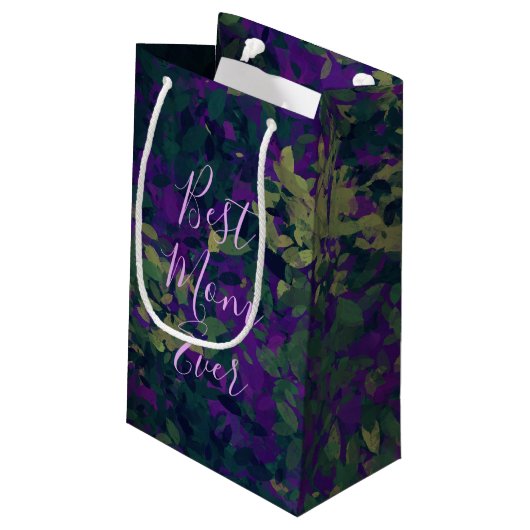 Beste Mama je Lila Garten Florals Handgemalt Kleine Geschenktüte (Rückseite Schrägansicht)