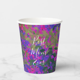 Beste Mama je Lila rosa Garten mit blühenden Farbe Pappbecher