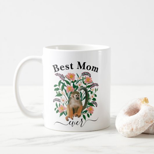 Beste Mama je | MAMA | Niedlicher Blumenaffe Kaffeetasse (Mit Donut)