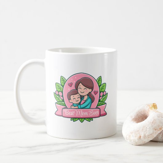 Beste Mama je, Mama und Kind, maßgeschneidert Kaffeetasse (Mit Donut)