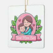 Beste Mama je, Mama und Kind, maßgeschneidert Keramikornament (Links)