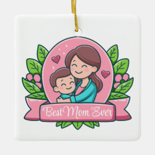 Beste Mama je, Mama und Kind, maßgeschneidert Keramikornament