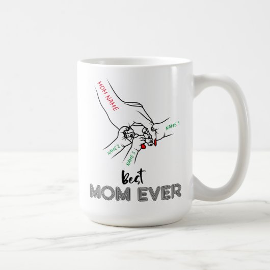 Beste Mama je, Mama von 3, Name der benutzerdefini Kaffeetasse (Rechts)