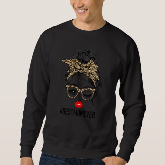 Beste Mama je Messy Bun Leopard Mutter Day Mothe Sweatshirt (Vorderseite)