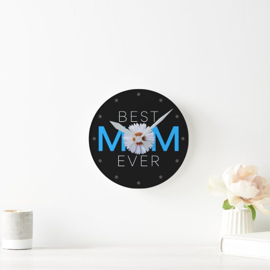 Beste Mama je mit Daisy Image Print (Blue V1) Runde Wanduhr (Zuhause)