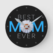 Beste Mama je mit Daisy Image Print (Blue V1) Runde Wanduhr (Vorderseite)