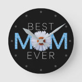 Beste Mama je mit Daisy Image Print (Blue V2) Runde Wanduhr (Vorderseite)