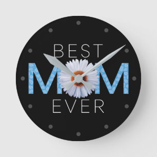 Beste Mama je mit Daisy Image Print (Blue V2) Runde Wanduhr