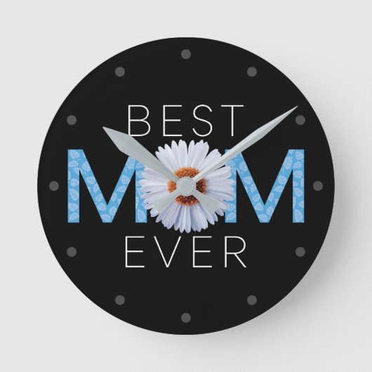 Beste Mama je mit Daisy Image Print (Blue V2) Runde Wanduhr (Vorderseite)