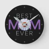 Beste Mama je mit Daisy Image Print (Lila V1) Runde Wanduhr (Vorderseite)