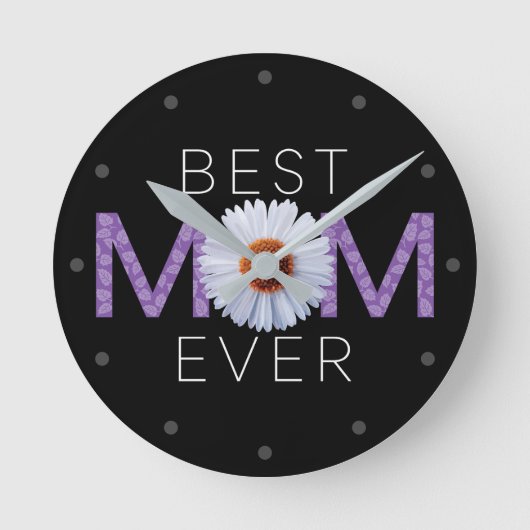 Beste Mama je mit Daisy Image Print (Lila V2) Runde Wanduhr (Vorderseite)