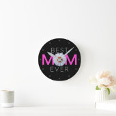 Beste Mama je mit Daisy Image Print (rosa V1) Runde Wanduhr (Zuhause)