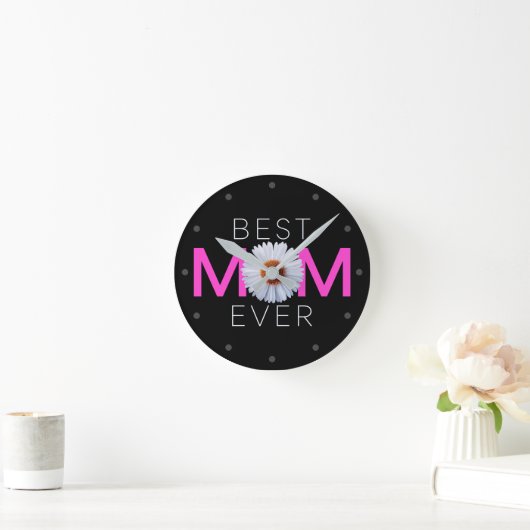 Beste Mama je mit Daisy Image Print (rosa V1) Runde Wanduhr (Zuhause)