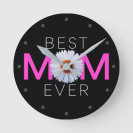 Beste Mama je mit Daisy Image Print (rosa V1) Runde Wanduhr