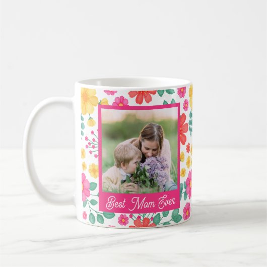 Beste Mama je Moderne Blumenfotosammlung Kaffeetasse (Links)