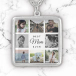Beste Mama je Modernes Foto Collage Instagramm Versilberte Kette<br><div class="desc">Perfektes Geschenk für den Muttertag: Ein süßes Design mit Skript und modernem Typografie-Sprichwort "Best Mama Ever",  umgeben von Ihren Lieblingsbildern.</div>