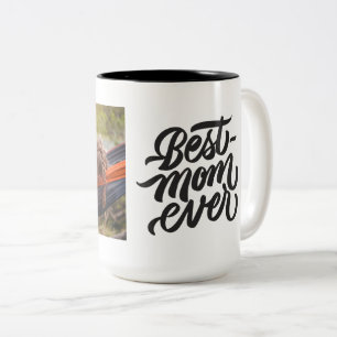 Beste Mama je Modernes Skript Personalisiertes Fot Zweifarbige Tasse