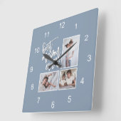 Beste Mama je Mum 3 Fotos Script Dusty Blue Quadratische Wanduhr (Winkel)