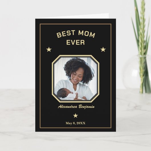 Beste Mama je Mutter Familie Foto Gold Schwarz Karte (Vorderseite)