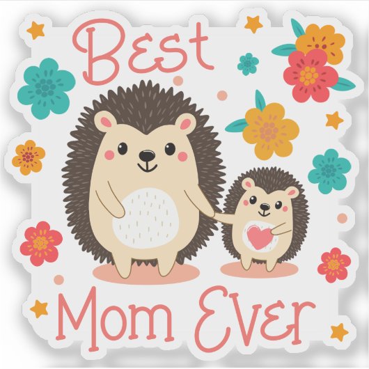 Beste Mama je Mutter und Baby-Igel Aufkleber (Vorderseite)