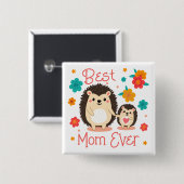 Beste Mama je Mutter und Baby-Igel Button (Vorne & Hinten)