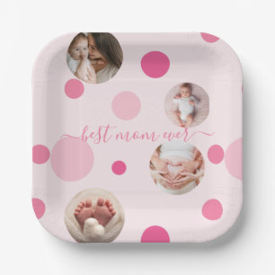 Beste Mama je Muttertag Foto Rosa Polka Dots Pappteller
