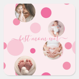 Beste Mama je Muttertag Foto Rosa Polka Dots Quadratischer Aufkleber
