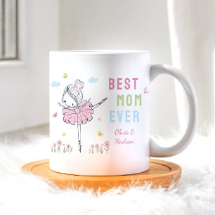 Beste Mama je Niedlich Girl Dancing Pink Blume Kaffeetasse