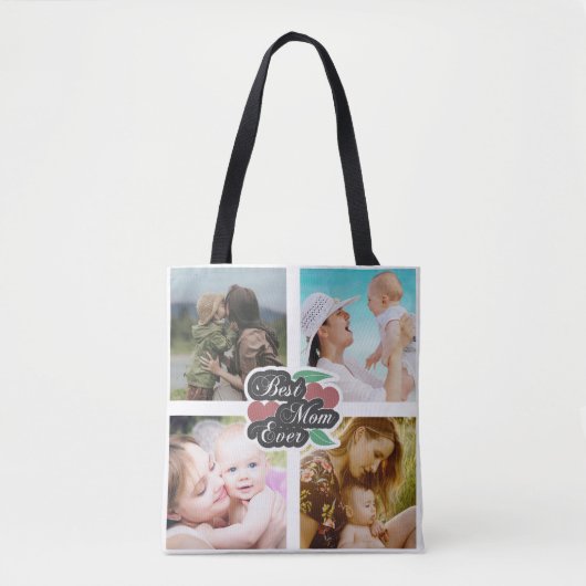 Beste Mama je Niedlicher Herzfoto Collage Familien Tasche (Vorderseite)