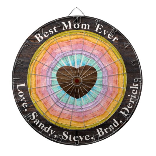 Beste Mama je Pastel Sunset Rustikale Holztonamen Dartscheibe (vorne)