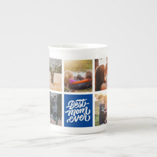 Beste Mama je Personalisiert Foto Collage Navy Blu Porzellantasse