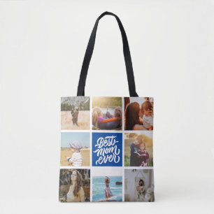 Beste Mama je Personalisiert Foto Collage Navy Blu Tasche