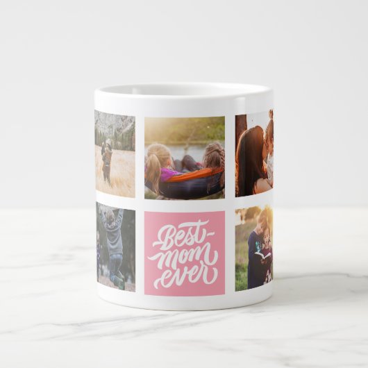 Beste Mama je Personalisierte Fotocollage Rosa Jumbo-Tasse (Vorderseite)