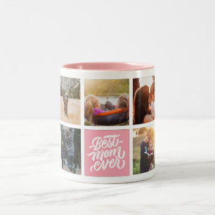 Beste Mama je Personalisierte Fotocollage Rosa Zweifarbige Tasse