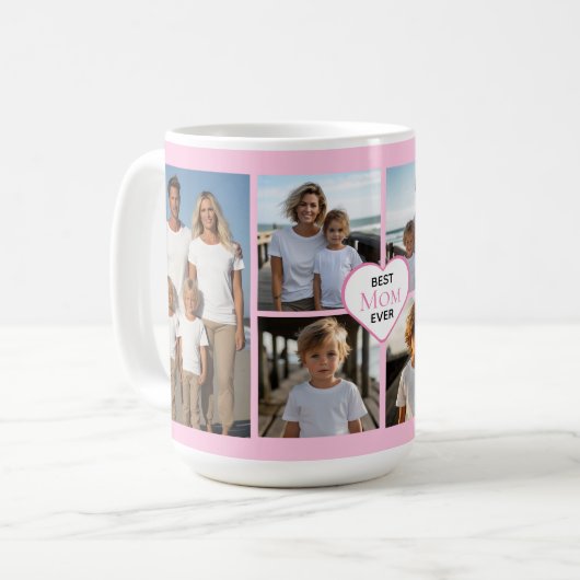 Beste Mama je personalisierte rosa 6 Bildvorlage Kaffeetasse (Vorderseite Links)